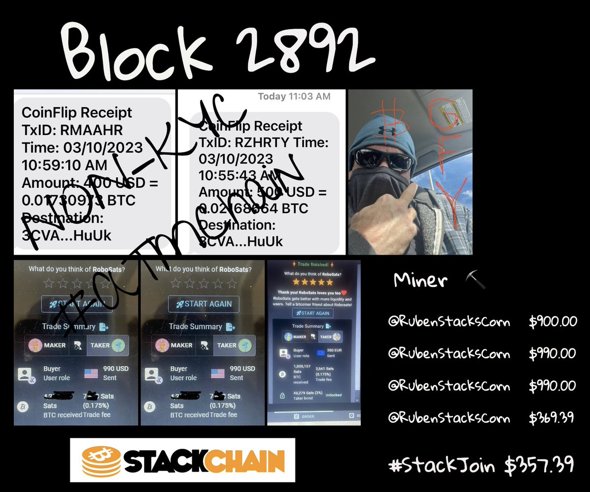 BrokenSystem20's tweet photo. @rwawoe @PeterAnsel9 @LoKoBTC @taodejing2 @VStackSats @BibsRatcatcher @sathoarder @SatoshisWorm @hodlzuul @Ratpoisonaut @salaciousBtc @scrappystacks @Masshodlghost @JacktheOrigin @DocHodllday @DavidWearden @CaptainGFY @illiteratewithd @seth6102 @Capital15C @JohnOdetteMD @ghostofhappy @WaldoVision3 @RubenStacksCorn @BTC_Freeborn @HodlersJourney @phathodl @happyclowntime @BITCOINHRDCHRGR @_StoicBTC_ @laurenoflight_ @WhereBTC @_Ben_in_Chicago @AnonMysteryMan @sa7skeeper @jc4466 @AnthonyDessauer @BadWolfHODL @happybstackin2 @brentjboersma Block 2892
#ATMChain, 2nd Block. #stackchain Ruben is pulling a few more smash and grabs right now... !
#StackJoin $357.39
4 buys... 1 miner: @RubenStacksCorn
https://t.co/hENN1jbCaA
https://t.co/I5OM97Dxnh
https://t.co/MeLPFONI8y
https://t.co/uQ1gcUWVpP https://t.co/z3SiPAOWkZ