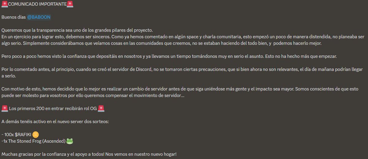 BABOONS (@baboonsdao) on Twitter photo 🚨DISCORD ABIERTO!🚨
Los primeros 200 recibirán el rol OG
Una vez alcanzados se volverá a cerrar🔐
Ademas tenéis un sorteo de <a href="/TheStonedFrogs/">The Stoned Frogs</a> + 2000 $SEEDS y otro de 100 $RAFIKI en el nuevo server.
Ignora hoy, arrepiéntete mañana
discord.gg/5WWbjswyy8 🚨DISCORD ABIERTO!🚨
Los primeros 200 recibirán el rol OG
Una vez alcanzados se volverá a cerrar🔐
Ademas tenéis un sorteo de <a href="/TheStonedFrogs/">The Stoned Frogs</a> + 2000 $SEEDS y otro de 100 $RAFIKI en el nuevo server.
Ignora hoy, arrepiéntete mañana
discord.gg/5WWbjswyy8