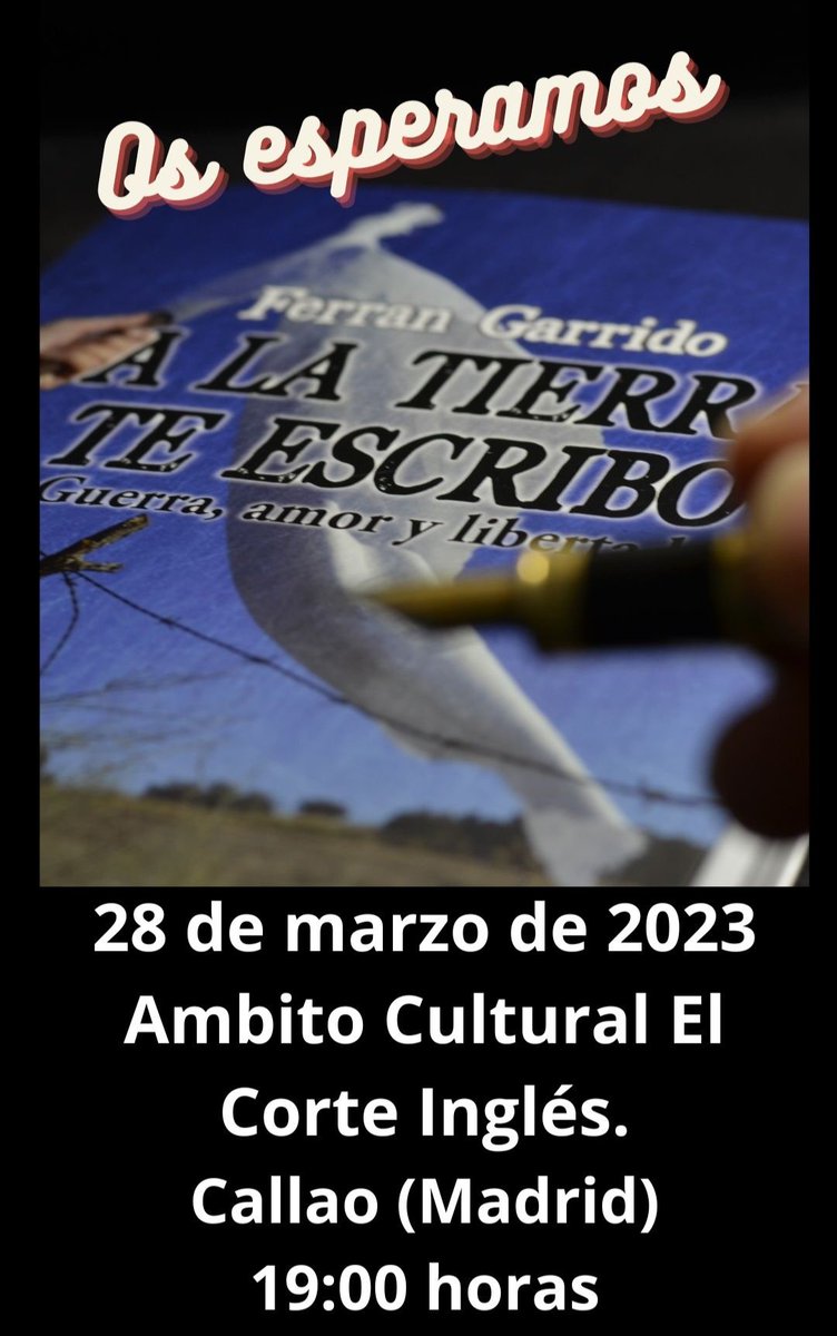 Pues nada🙂 que presento un nuevo libro📚 y estáis invitadísim@s😉Os espero a corazón abierto♥️el dia 28, a las 7 de la tarde, en <a href="/ambitocultural/">Ámbito Cultural</a>  de <a href="/elcorteingles/">El Corte Inglés</a> de Callao en #Madrid <a href="/Olelibros/">Olelibros.com</a> @PedroI73831962 <a href="/BeatrizGarmez/">Beatriz García Jiménez</a> <a href="/AidaBSanchez/">Aída Beatriz Sánchez</a> <a href="/anadeluis/">Ana De Luis</a> <a href="/abc_cultura/">ABC Cultura</a> <a href="/teatrobarrio/">Teatro del Barrio</a>