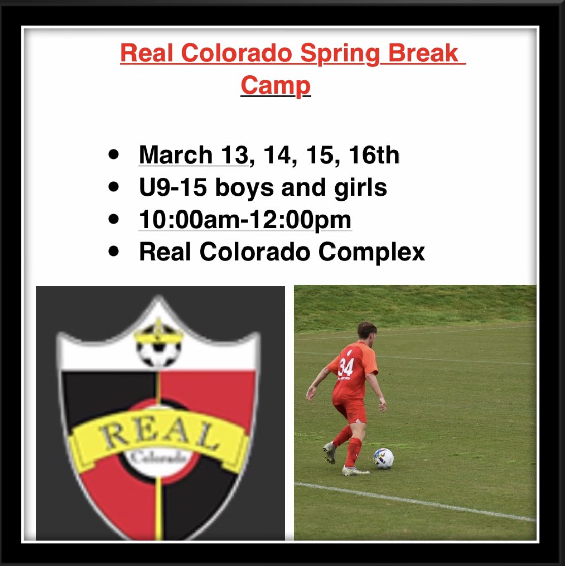 RealColoSoccer's tweet photo. 48 hours left to register for the Real Colorado Spring Break Camp. 
To Register:

https://t.co/NrfroNQ38r https://t.co/7B0B7GbdwK