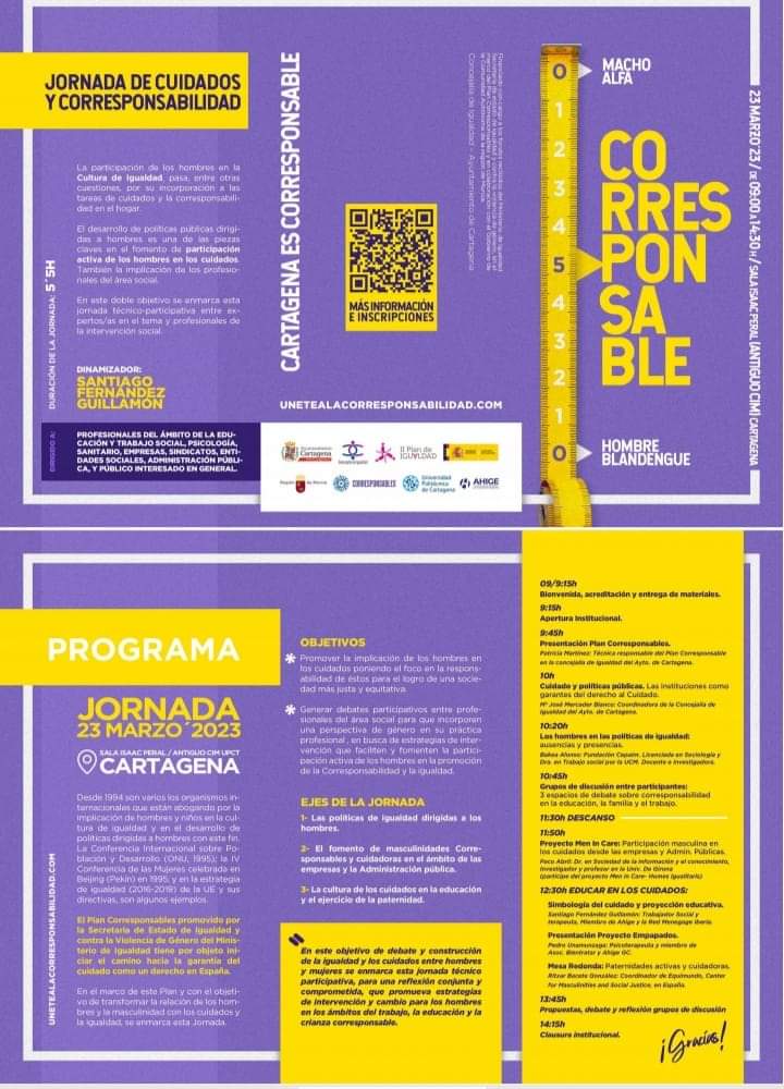 AMEPCartagena's tweet photo. El objetivo de las jornadas es crear un espacio de reflexión sobre las estrategias de intervención con hombres en la promoción de la igualdad, y en específico en su participación en los cuidados, de forma corresponsable, en ámbitos del trabajo, la educación y el entorno familiar. https://t.co/ma7f9qrzY7