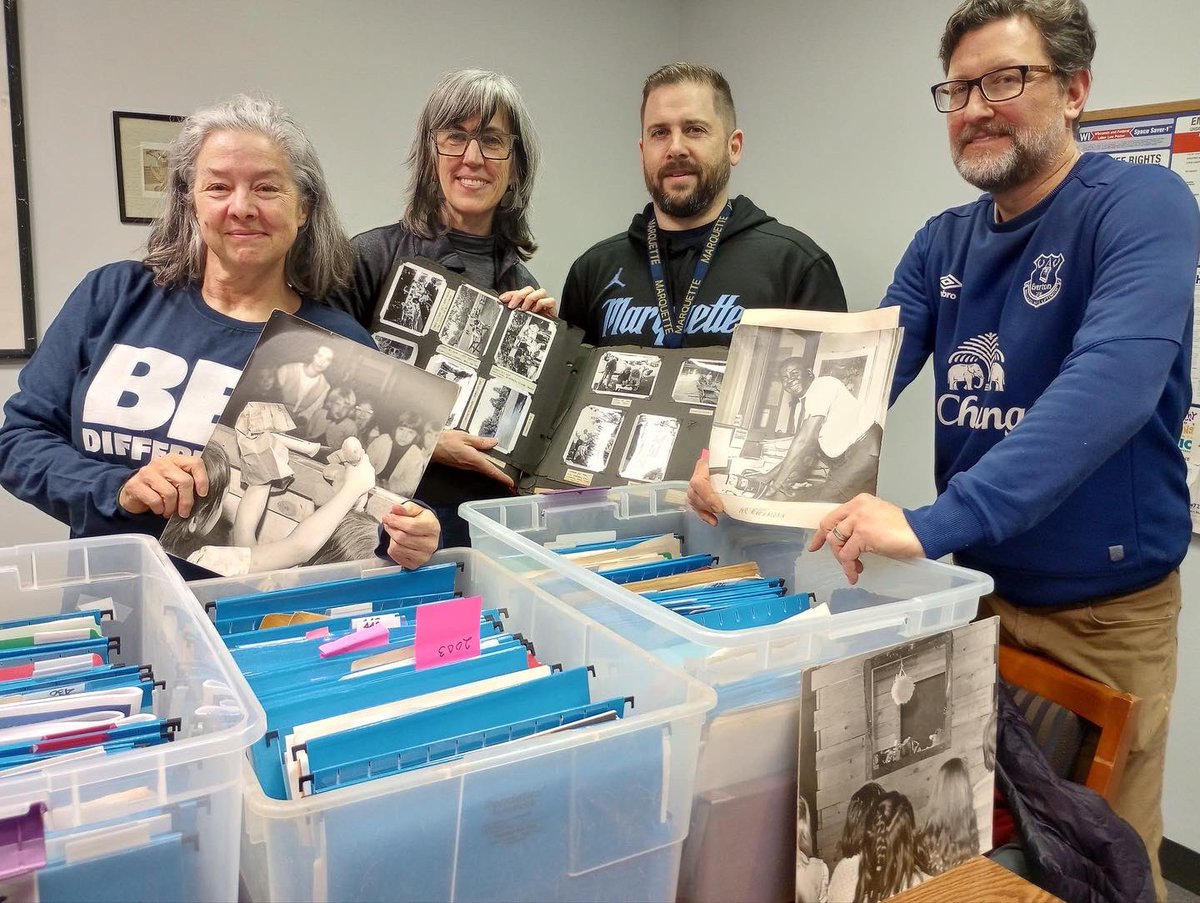 NeighborMKE's tweet photo. Thanks to @MarquetteU Office of University Relations for their invaluable assistance organizing &amp; cataloging our archives. Their generous spirit helped Neighborhood House create order to hundreds of treasured documents, media stories and other important memorabilia. #inspiring https://t.co/U7CQWdItsd
