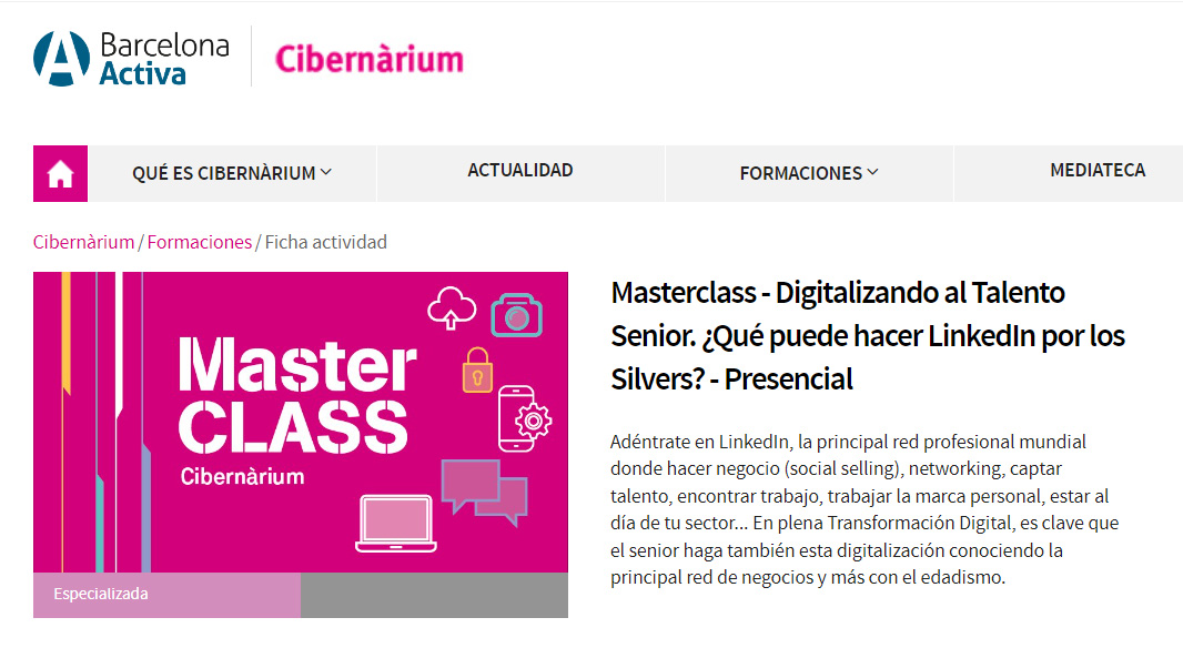 CeliaHil's tweet photo. #Masterclass - #Digitalizando al #TalentoSenior
¿Qué puede hacer #LinkedIn por los #Silvers?
🗓️21/3/23
⏰ De 18h a 20h
📍 #Barcelona
✍️Inscripción gratuita:
https://t.co/QgDIBvpM5s
#Séniors #Mayores #BCN #MarcaPersonalSenior #RedesSociales #CèliaHil https://t.co/qK5FvVQ9z3