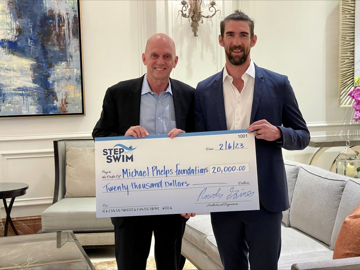 We'd like to extend a HUGE thank you to Rowdy Gaines and the <a href="/ThePHTA/">The PHTA</a>'s <a href="/stepintoswim/">Step Into Swim</a> initiative for their generous donation towards our IM Program! With this grant, we are able to provide swim lessons to over 400 children in underserved communities. 💦#swimlessonssavelives