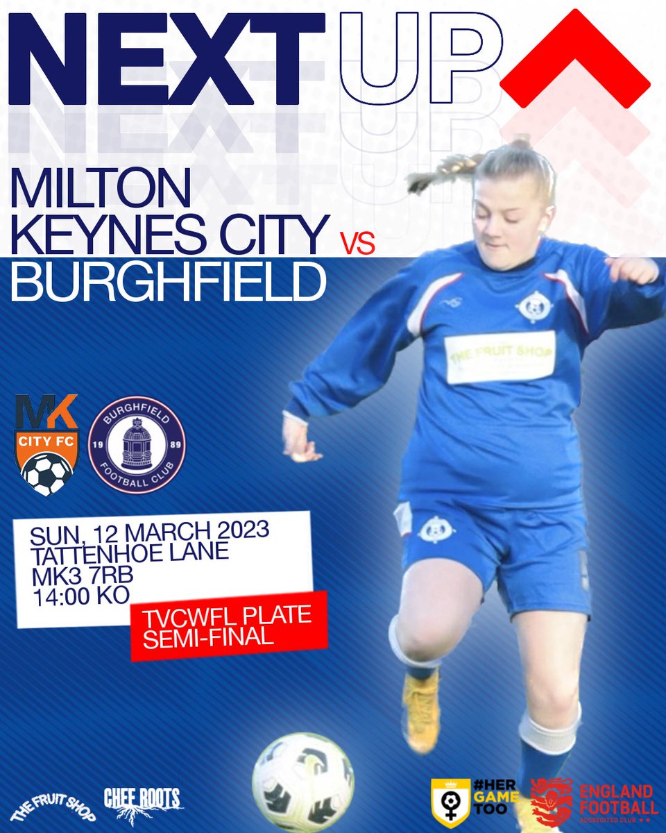 BurghfieldFC's tweet photo. Next up for the Ladies First Team 🔵

🆚 @MKCityFC Ladies
🏆 @tvcwfl Plate, Semi-Final
🗓️ Sunday 12th March
🕑 2PM KO
📍 Tattenhoe Lane, MK3 7RB

#UpTheFielders https://t.co/6y4tWhnCyx