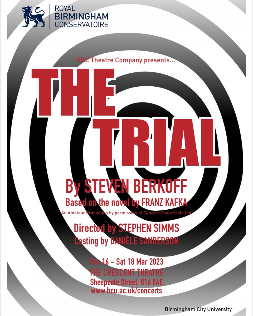 🧑🏻‍⚖️SHOW ANNOUNCMENT🧑🏻‍⚖️
RBC Actors present:
🌀THE TRIAL🌀
Save the dates: 16th, 17th &amp; 18th March <a href="/crescenttheatre/">Crescent Theatre</a> 

By Stephen Berkoff, based on the novel by Frank Kafka. 

Directed by Stephen Simms

Tickets available: crescent-theatre.co.uk/event-details/…