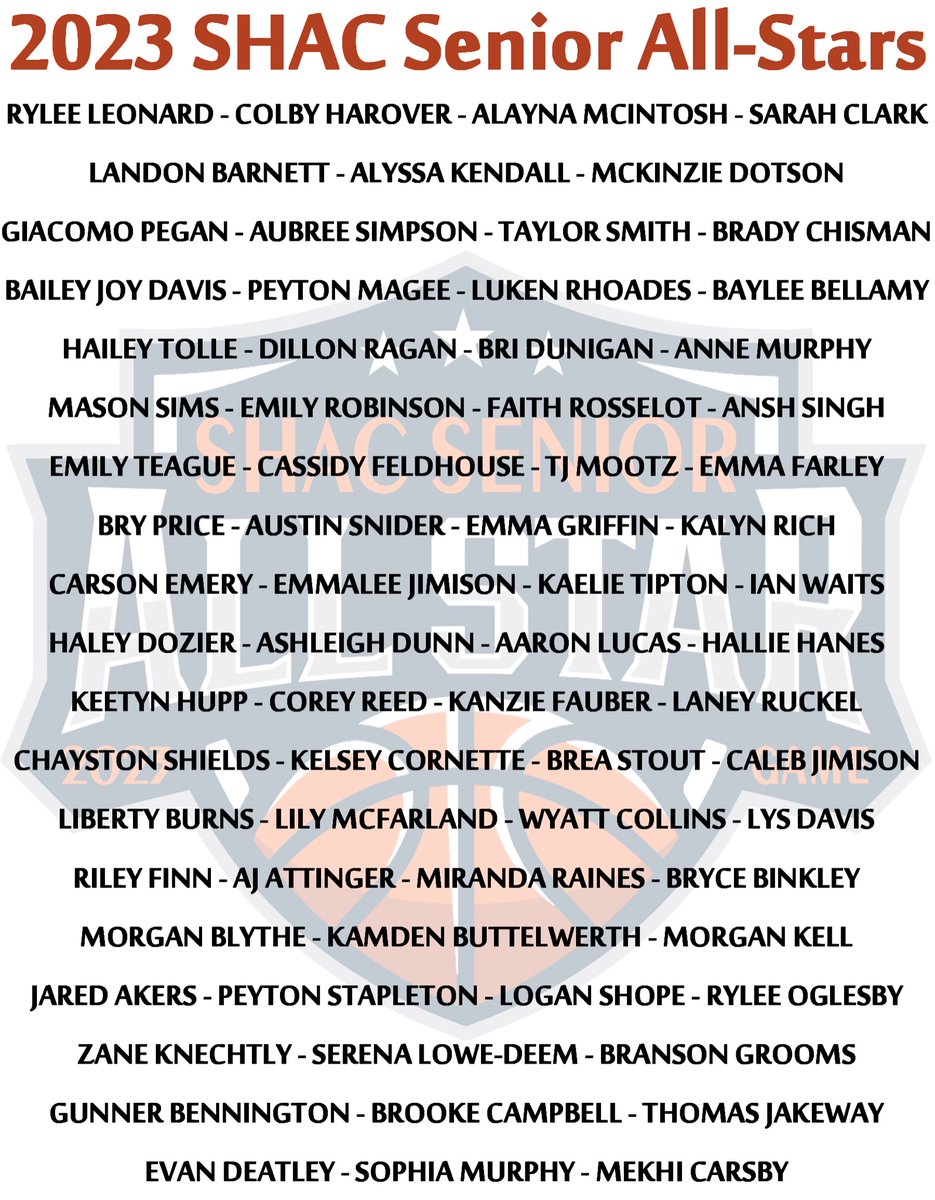 Two weeks to go to the big game! Join us in congratulating our 2023 All-Stars and join us for the 38th Annual SHAC Senior All-Star Game - Friday, March 24th at North Adams High School! Doors open at 5pm; the girls tip at 6pm with the boys to follow!