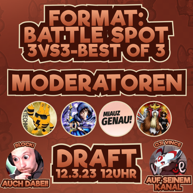 Ich habe absolut keine Ahnung von der Meta, gehe ohne Draftplan rein, kann doch nur gut werden. 

Sonntag. 12 Uhr. DRAFT! Seid dabei! 
Hier: youtube.com/@OjiVince