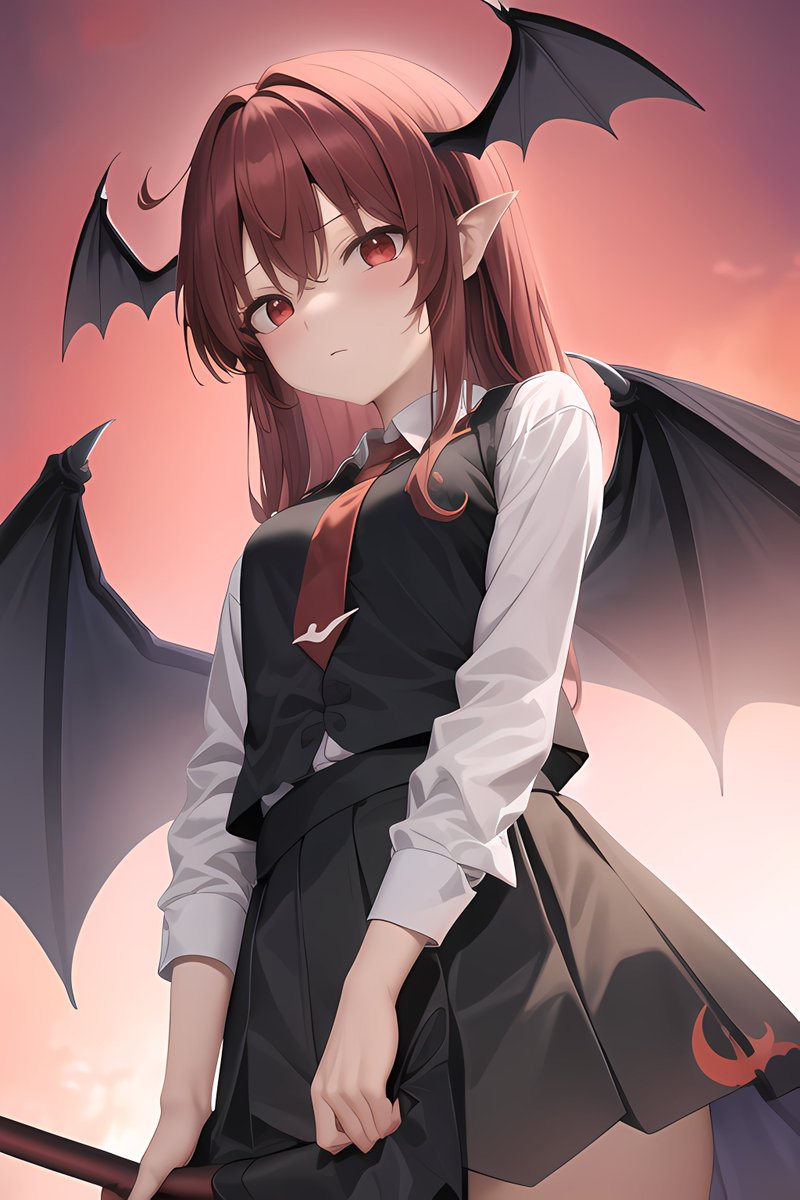 koakuma 1girl solo head wings skirt red eyes red hair wings  illustration images