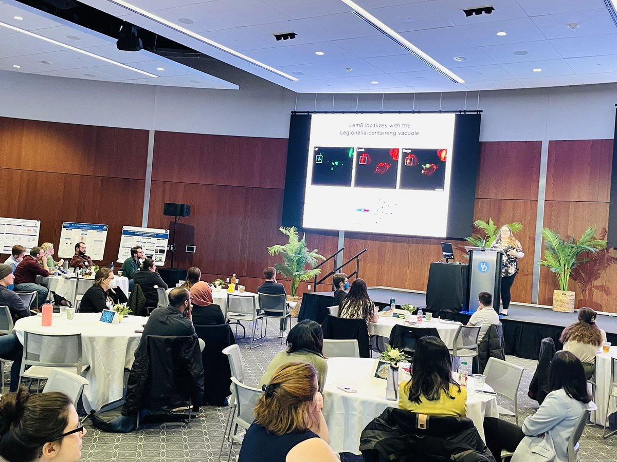 Neunuebel_Lab's tweet photo. Abby Bolt and Summer Hackenurg presenting their awesome work on phosphoinositide binding proteins in Legionella. #proudPI @MicrobioUD https://t.co/NvyHGDMaNp