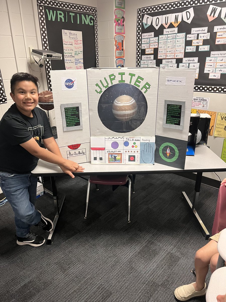 The assignment was: Make a model of your favorite planet. This young man took it a step further, and showed us what Jupiter would look like from the inside a space ship! #thinkingoutsidethebox <a href="/HumbleISD/">Humble ISD</a> <a href="/HumbleISD_OFE/">Oak Forest Elementary</a>