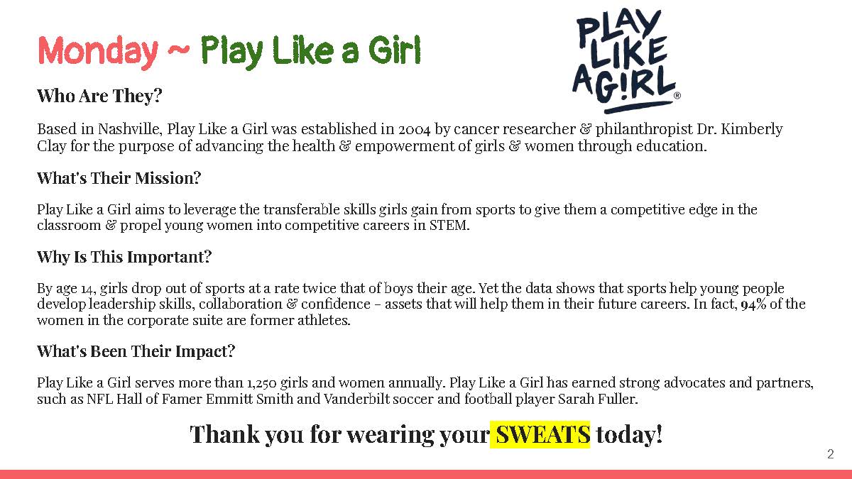 Next week <a href="/MontourGirlUp/">Montour Girl Up</a> is sponsoring Dress Down For A Cause Week on the Hilltop! Checkout Mondays theme in support of <a href="/iplaylikeagirl/">Play Like a Girl!</a>! #MontourProud iplaylikeagirl.org