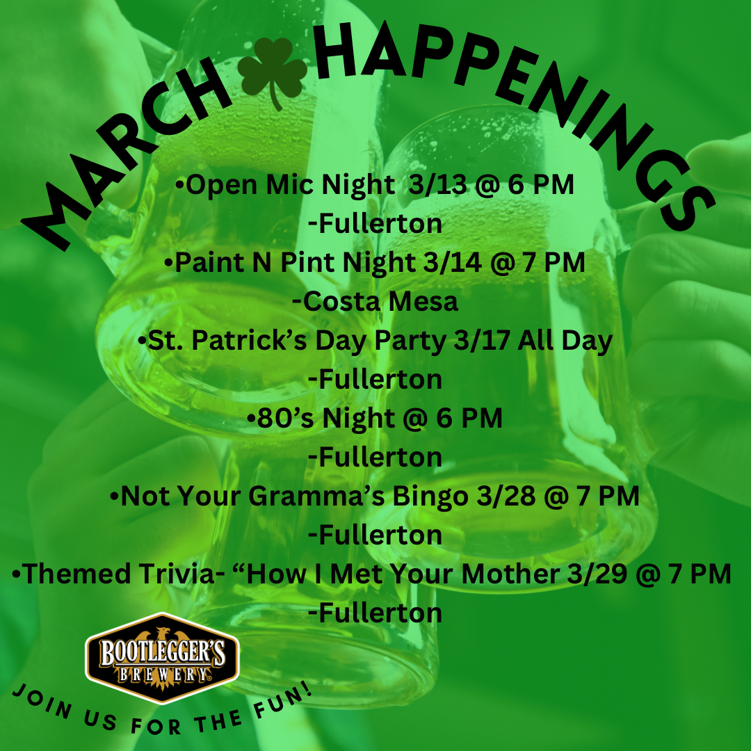 ppenings… more info to come on each event!

#stpatricksday #events #oceven! #ocbeer #costamesa #drinklocal #craftbeer #fullerton #orangecounty #craftbeer #craftbeeradventures #artnight #drinklocal #ocevents #beer #localbusiness #beerstagram