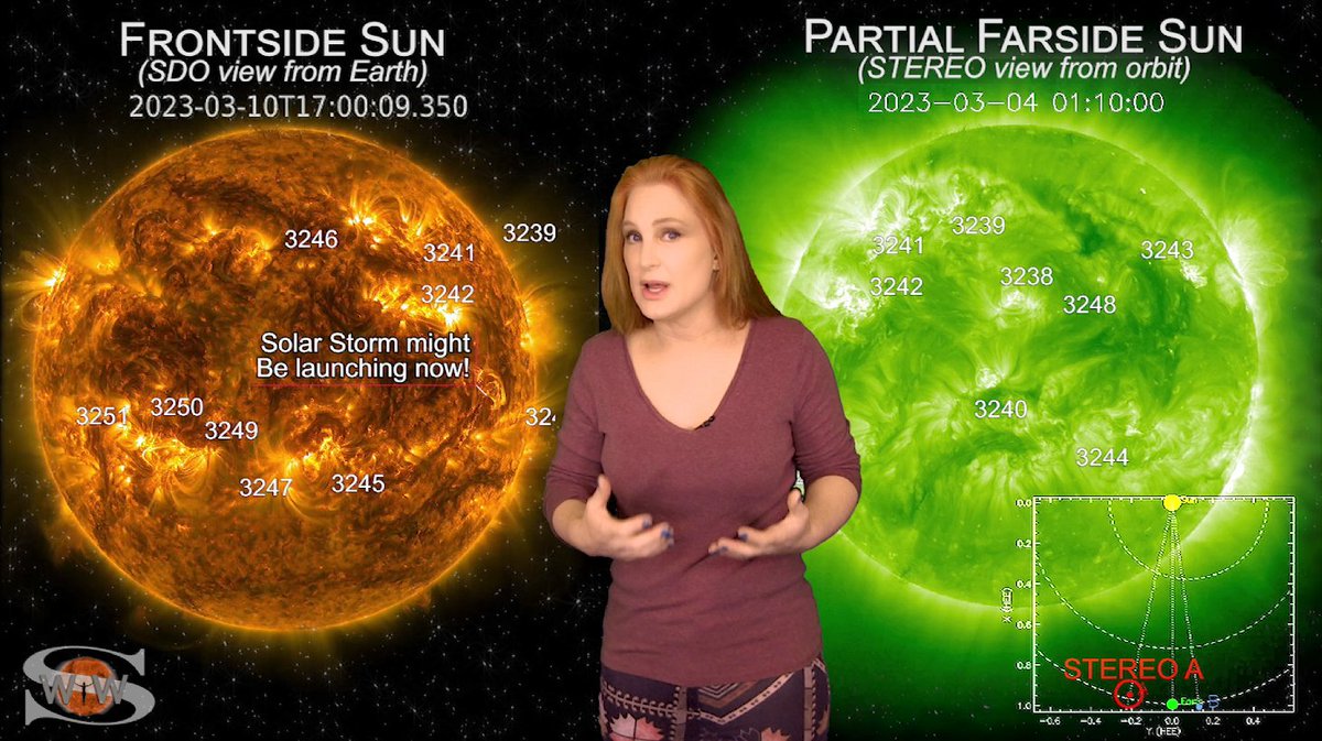 TamithaSkov's tweet photo. The new #SpaceWeatherWoman forecast is up! Learn what is waiting around the corner, including a new #solarstorm launch just today that might graze Earth in a few days. Also see why amateur radio &amp; #GPS users smile while satellite operators groan this week: https://t.co/kwHonqpil1 https://t.co/206ifZYSb4