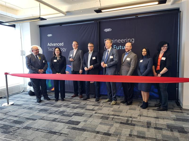 WREDC_Tony's tweet photo. Pleased indeed to welcome @EPAMSystems to #WaterlooReg joined by @investontario @invest_canada @berryonline @Effie_ONB celebrating their first #Canadian office. A #tech powerhouse with an impressive reach and impactful #CSR program relocating global talent to downtown #Kitchener. https://t.co/sJzgGlrB2v