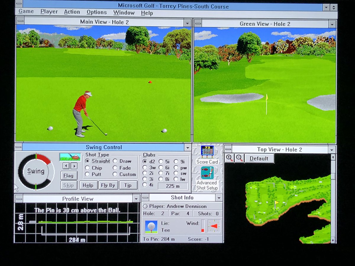 CharlieBeatnik's tweet photo. The *BEST* thing about old PC Golf games was the ability to print your score card at the end of a round and sign it! 📝
As my Windows 3.11 setup allows me to print, here is tonight’s quick front 9 at Torrey Pines. ⛳️
Modern games are rubbish.
#MicrosoftGolf https://t.co/onHyku7ASb