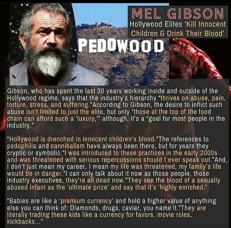 Mel Gibson ... another Hero like Trump 🗽🇺🇸

#rothchildsfamily #rothchildfamily #children #pedophiles #pedophilia #childsexualabuse #childsacrififesbytheglobalcabal #CHILDSACRIFICE