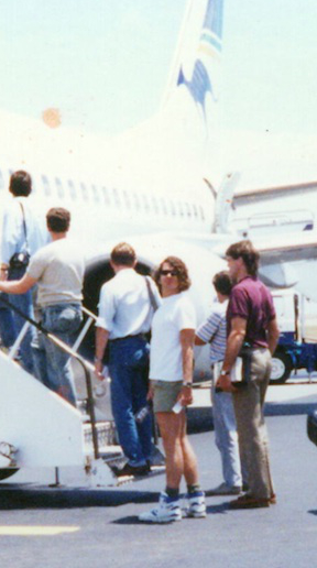 We had just finished a week of production rehearsals, if you could call it that, on Great Keppel Island, when I took this photo of Michael boarding a flight that would mark the start of the band’s 1990 X World Tour. #INXS  #MichaelHutchence #rockandroll #singersongwriter