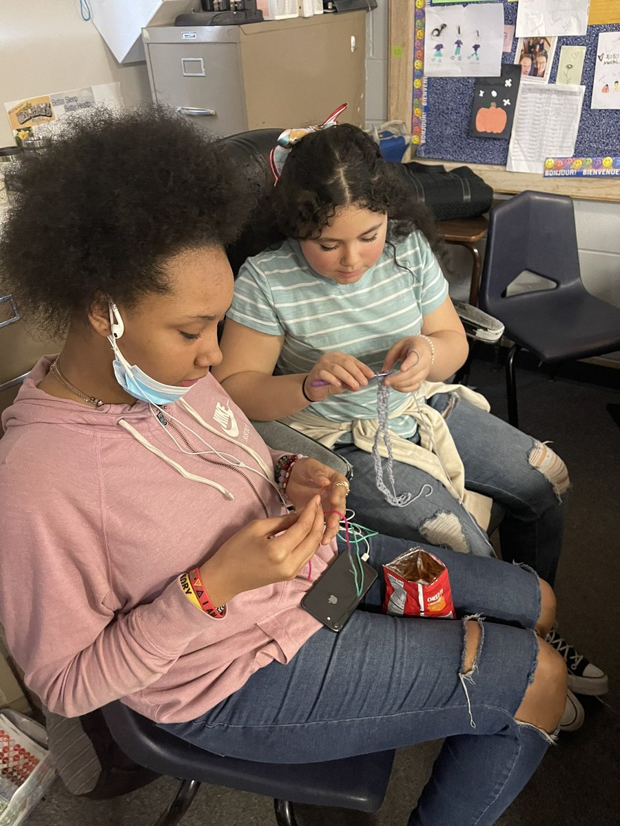So much joy in this room during our knitting and crocheting club. I love the support and desire to learn new skills, and cannot wait to see the creations we will be able to donate in a month or two! 💙🧶 <a href="/westvikings/">West Vikings</a> #kidscreate #cpsbest