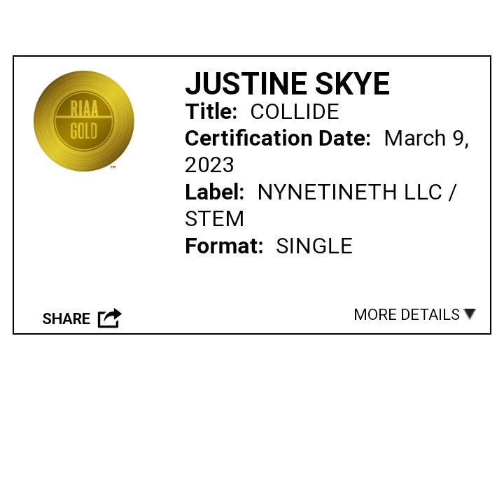 JSkyeBR's tweet photo. 📀• "Collide" da Justine Skye obteve seu certificado RIAA Gold nos Estados Unidos com 500.000 unidades vendidas!!!! https://t.co/L9e5Hcmy5P