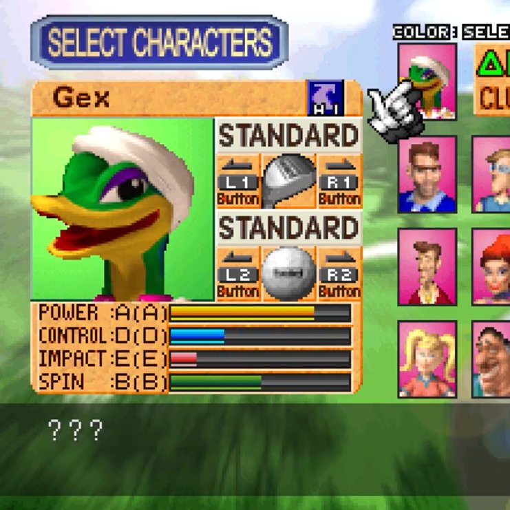 All of my gaming career has led to this moment, for I just learned that Sir Daniel Fortesque and Gex were in the same game at one point AND it was a sports game called Hot Shots Golf 2.
Gex and Sir Dan have met. They have played golf together. Lizard hung out with skeleton.