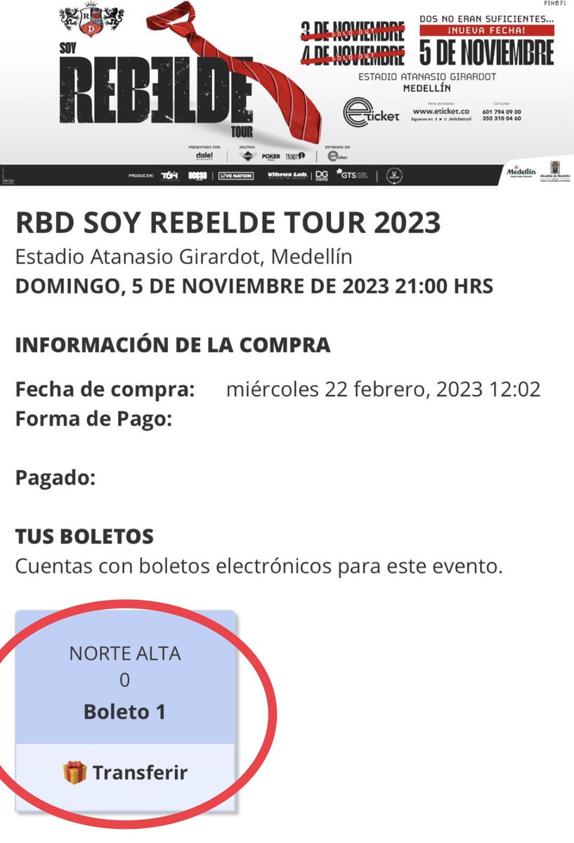 DIEGOGAR1112's tweet photo. @sgcol VENDO NORTE ALTA TERCERA FECHA RBD. INFO DM O WA 3102275780. BUEN PRECIO. ULTIMA QUE ME QUEDA. https://t.co/5OT0cYx56Q