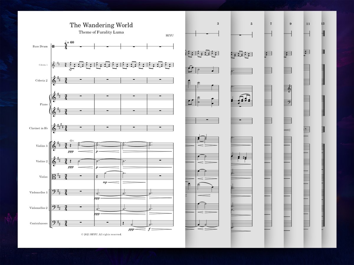 I've now finished &amp; uploaded the complete orchestral score for The Wandering World, the theme of @Furality Luma!
It's up on MuseScore for free: