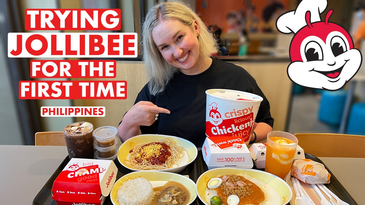 We're trying <a href="/Jollibee/">Jollibee</a> for the first time! It's the most popular food chain in the #Philippines. 🇵🇭 We order the whole menu so we can taste test it ALL. 

Watch our video here: bit.ly/firsttimejolli…

<a href="/TourismPHL/">Love The Philippines</a> <a href="/JollibeeCanada/">Jollibee 🐝</a> <a href="/JollibeeUSA/">Jollibee 🐝</a> #Filipino #Jollibee #FoodieFriday