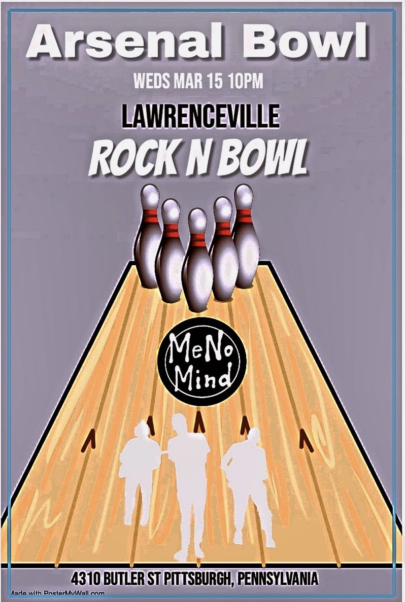 MeNoMiNdMusic's tweet photo. We’ll be playing at Arsenal Bowl in Lawrenceville this Wednesday, March 15th https://t.co/fVkfNogg4h