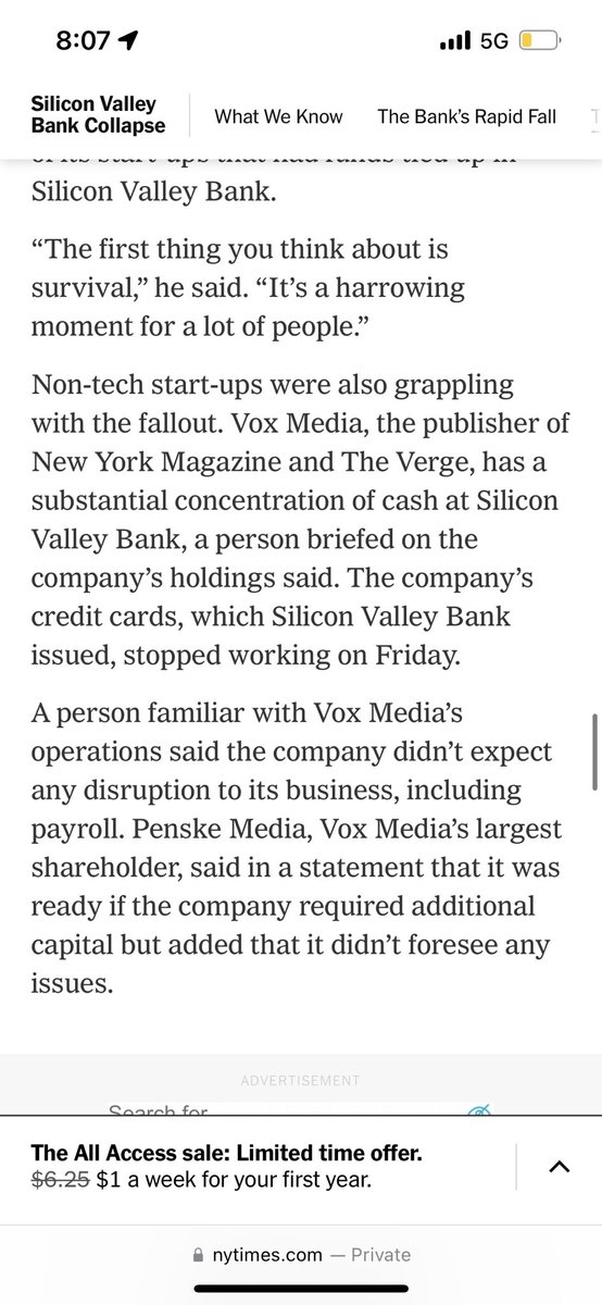 BenMullin's tweet image. Scoop: Vox Media has a substantial portion of its cash at Silicon Valley Bank. The media angle, w/@eringriffith:

nytimes.com/2023/03/10/tec…
