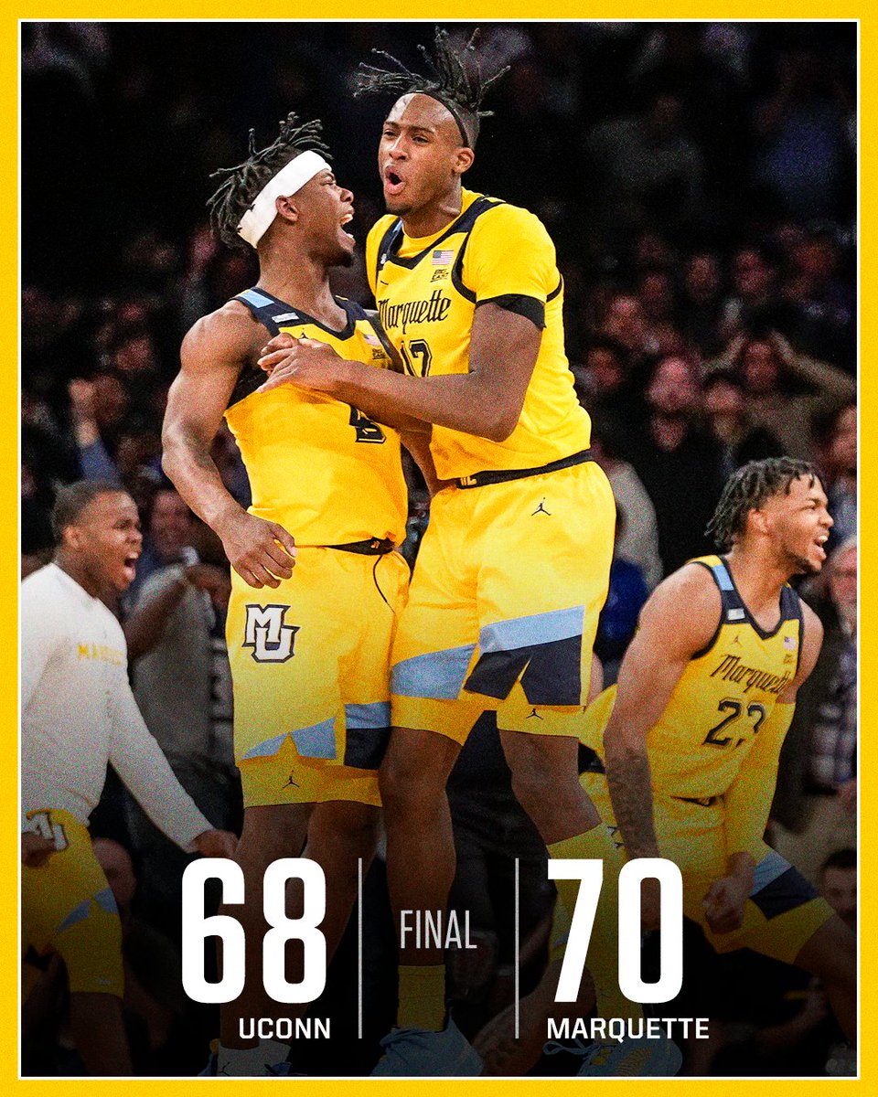 espn's tweet photo. Marquette outlasts UConn to reach the Big East Final 🦅

@MarquetteMBB https://t.co/bRApb8VmKy