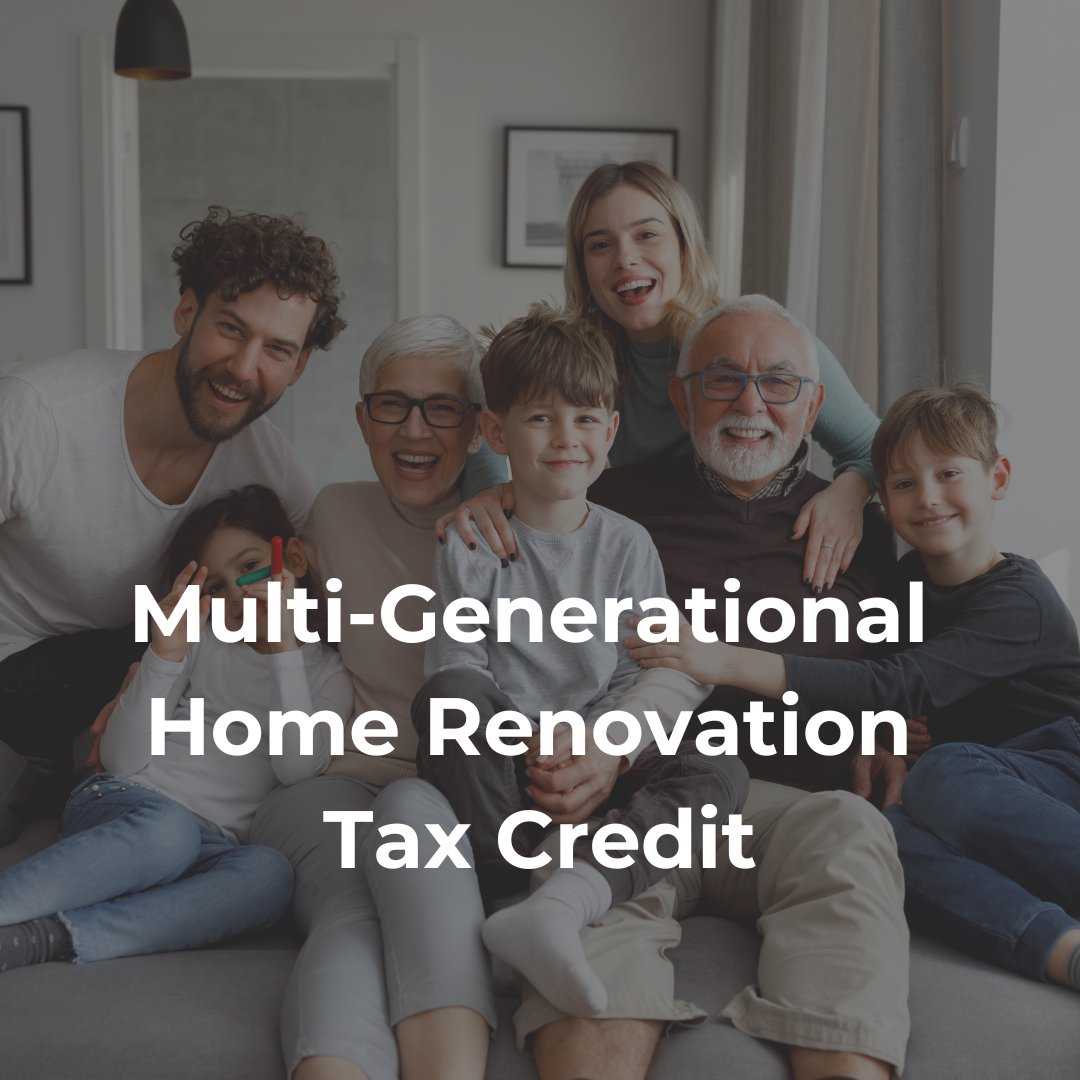 Effective Jan. 1 '23, the multi-generational home renovation tax credit is available to those building a secondary unit on their property. Families can claim 15% on expenses up to $50K. The maximum claim is $7,500. 

#MultiGenerationalLiving #TaxCredit #ADU