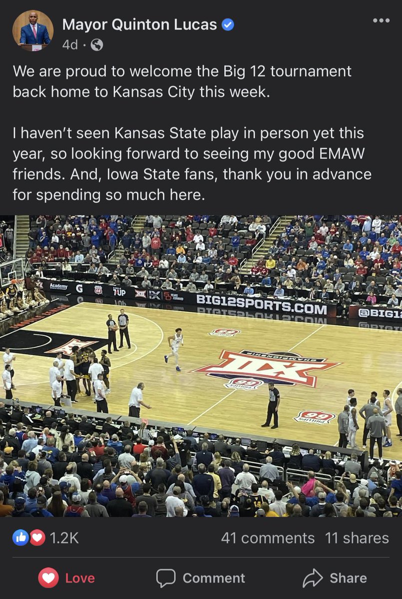 We may have lost. But this Facebook post from the KC mayor will live on forever and in my heart. #Big12Tournament