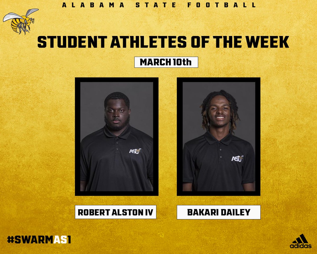BamaStateFB's tweet photo. Student Athletes of The Week ! 📚

#SWARMAS1 | #AEIOU 🐝 https://t.co/Y8SdXBvrpn