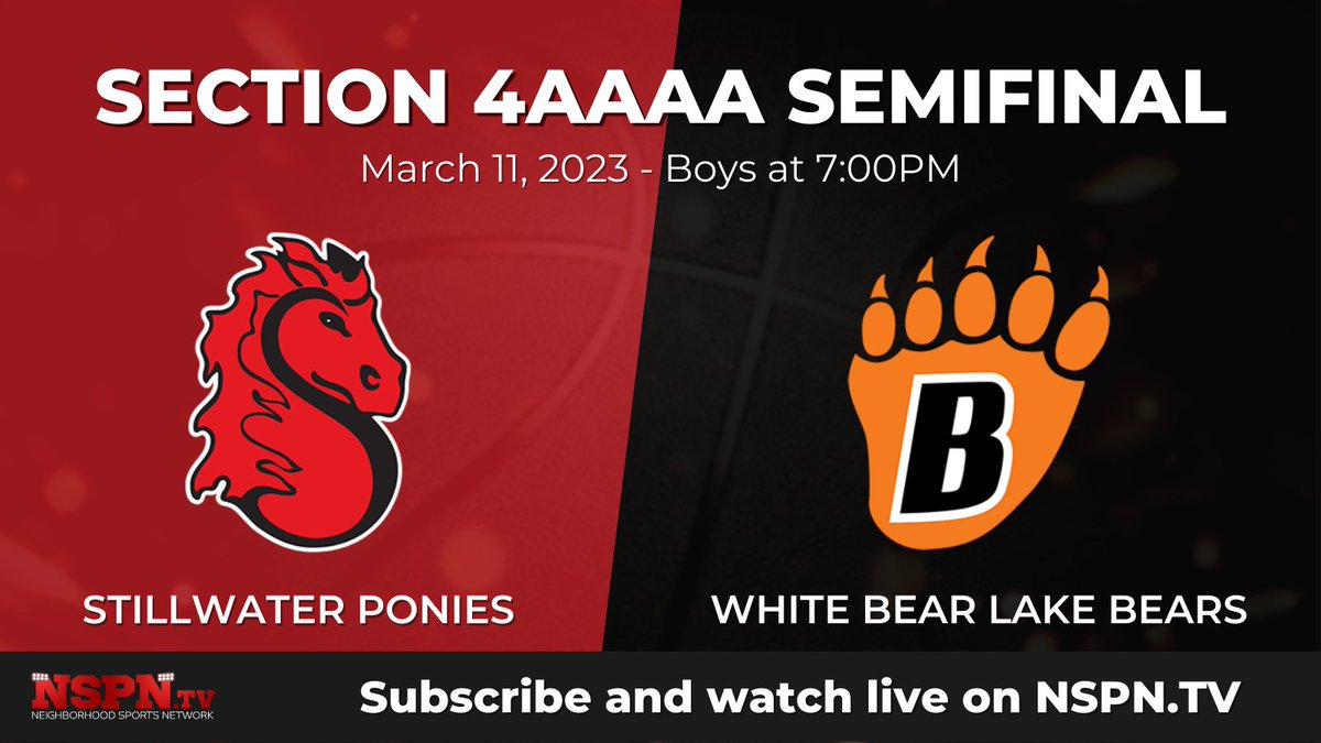 NSPN - Minnesota (@nspnminnesota) on Twitter photo 🏀Stillwater vs White Bear Lake Boys Varsity🏀
🗓️Saturday, March 11
⏰7:00PM
🎙️<a href="/TheMikePeden/">Mike Peden</a>
📺Subscribe and watch on NSPN.TV/MSHSL
🚨Please be aware of spam accounts/fraudulent sites out there pretending to be us! 🏀Stillwater vs White Bear Lake Boys Varsity🏀
🗓️Saturday, March 11
⏰7:00PM
🎙️<a href="/TheMikePeden/">Mike Peden</a>
📺Subscribe and watch on NSPN.TV/MSHSL
🚨Please be aware of spam accounts/fraudulent sites out there pretending to be us!