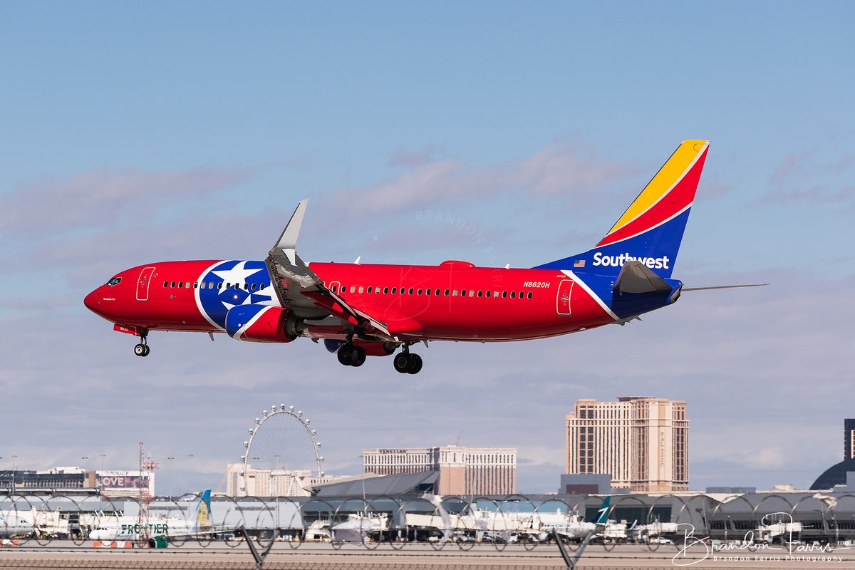 BDFphotography's tweet photo. #TennesseOne was moved over from a @BoeingAirplanes 737-700 to a -800 back in Sep of 22. Happy to get her in great @LASairport light.

#N8620H
@SouthwestAir 
Boeing 737-8H4 Tennessee One 
KLAS - Las Vegas Harry Reid International Airport
March 06, 2023 https://t.co/hWS3QKtrpf