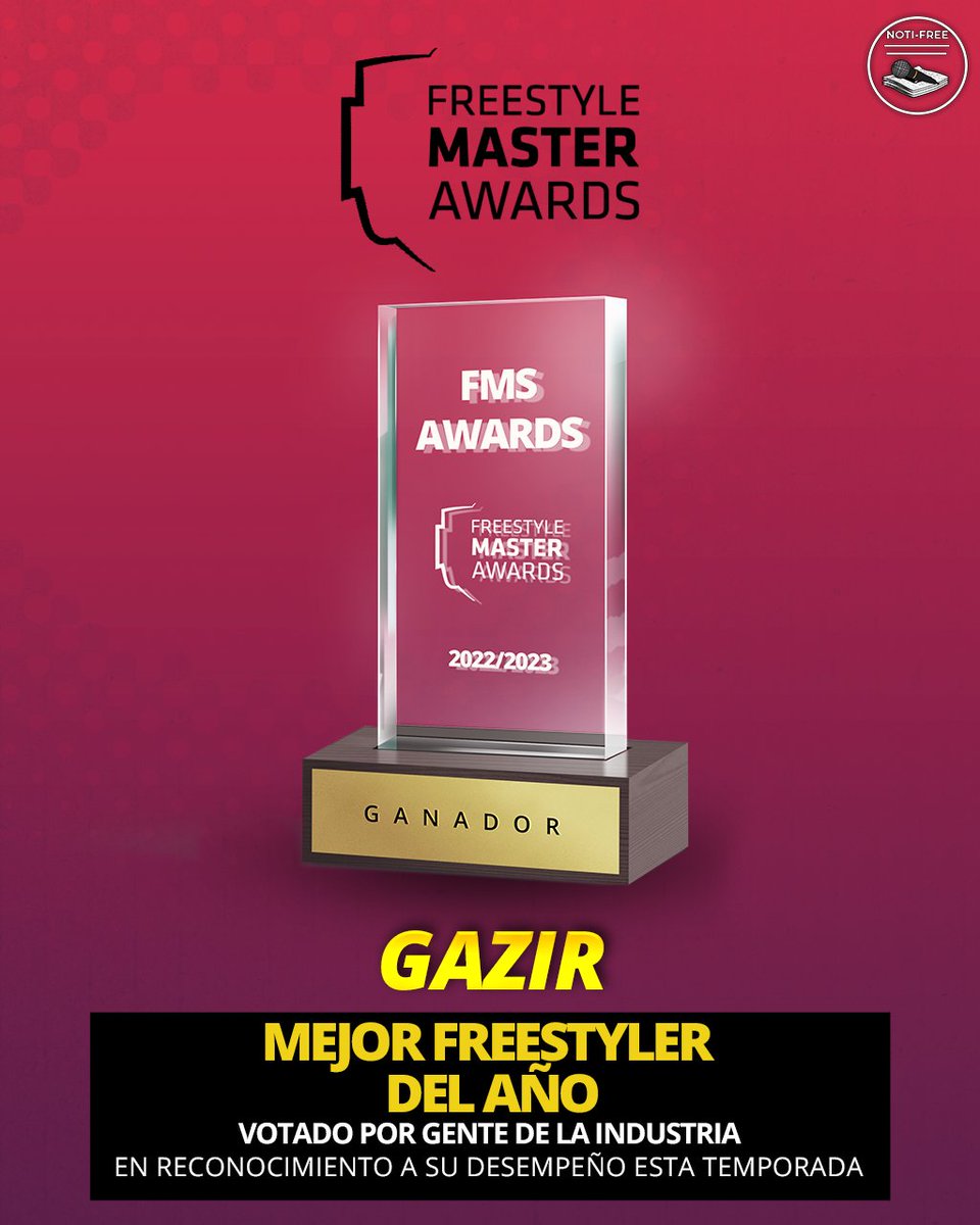 FMAWARDS 2022/2023 🏆

📌 𝗙𝗥𝗘𝗘𝗦𝗧𝗬𝗟𝗘𝗥 𝗗𝗘𝗟 𝗔𝗡̃𝗢

El mejor freestyler del año es 𝗚𝗔𝗭𝗜𝗥 🇪🇸

#FMAwards