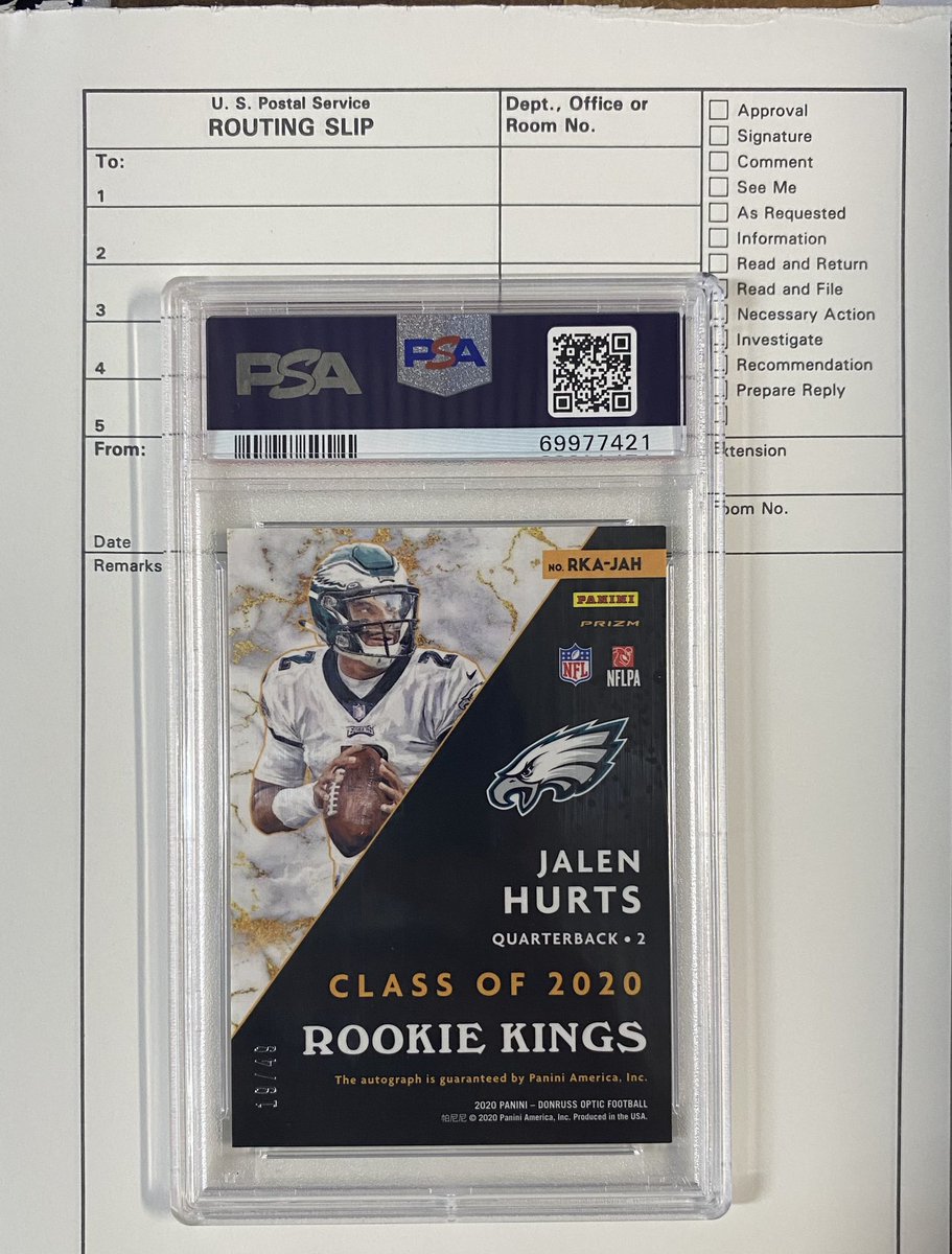 Jalen Hurts Optic Rookie Kings /49 PSA 9

$400 OBO last comp was $575

$50 to whoever finds me a buyer!👀

<a href="/TheHobby247/">The Hobby 24/7</a> <a href="/sports_sell/">@SPORTS_SΞLL</a> <a href="/HobbyConnector/">The Hobby Connector ™</a> @HiveRetweets <a href="/Hobby_Connect/">Hobby Connection(Colton)</a> <a href="/sports_sell/">@SPORTS_SΞLL</a> @ILOVECOLLECTIN1 <a href="/CardHobbyRTs/">Card Hobby Retweets</a> <a href="/CardboardEchoes/">CardboardEchoes</a>