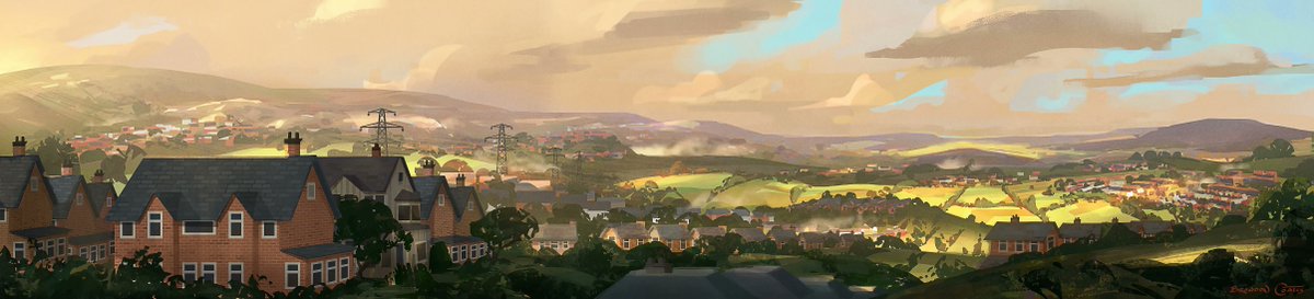 CoatesCloset's tweet photo. This is a concept I did while art directing on a project with Nexus Studios for South Western Rail. A lovely view of the sleepy countryside on a morning trainride. 

#art #painting #DigitalArt #DigitalPainting #conceptart #EnvironmentPainting https://t.co/oqOW1f6b7b