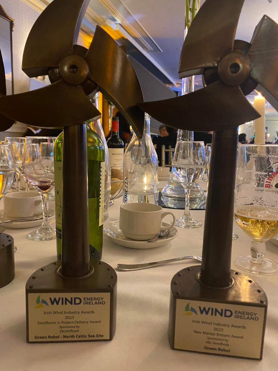 We are delighted to announce that Green Rebel  have won two awards tonight at the <a href="/WindEnergyIRL/">Wind Energy Ireland</a> awards for Excellence in project delivered &amp; New Market Entrant! 

A huge well done to our team for consistently delivering successful projects for developers🍾

#Irishwindawards23