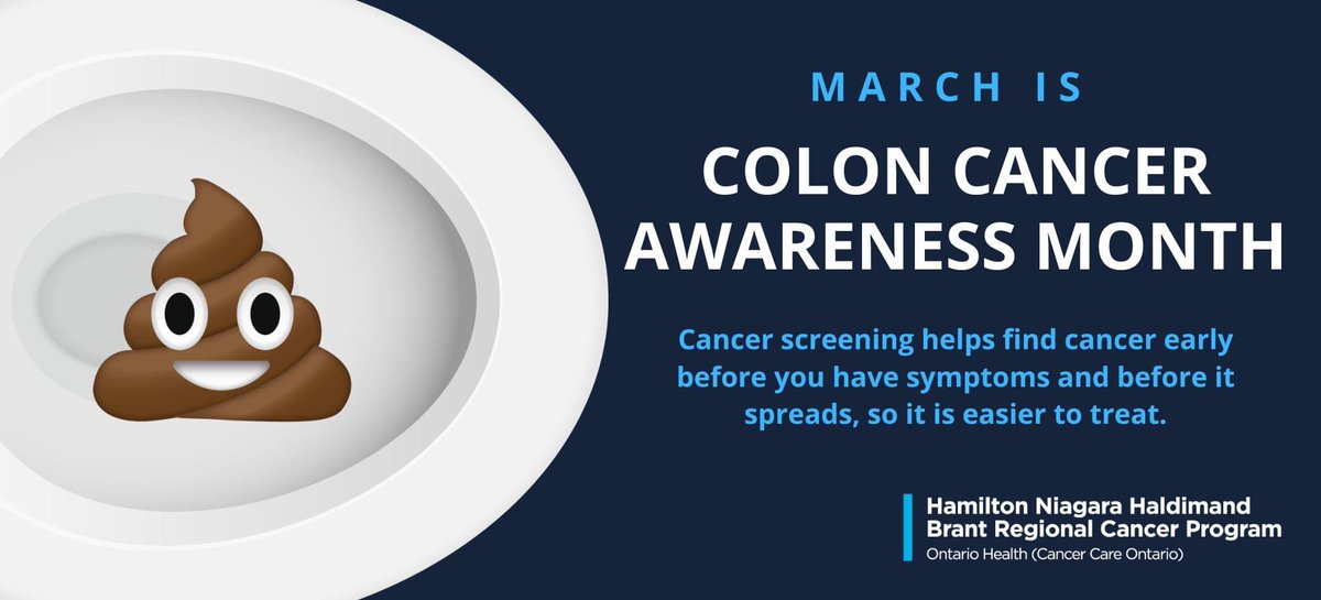 March is colon cancer awareness month. Did you know when colorectal cancer is caught early, 9 out of 10 people can be cured? Talk to your primary care provider or call the Mobile Cancer Screening Coach to book a screening appointment. Visit: hnhbscreenforlife.ca/schedule 
 #CCAM