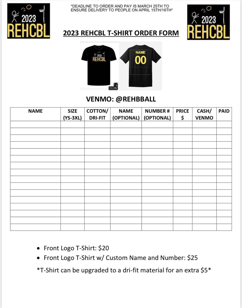 Look for REHCBL players and staff wearing the official 2023 REHCBL T-Shirt at the games this weekend and going forward!!! Order form will be on the scorers table for anyone interested until March 25th. You can also send us a DM to order!