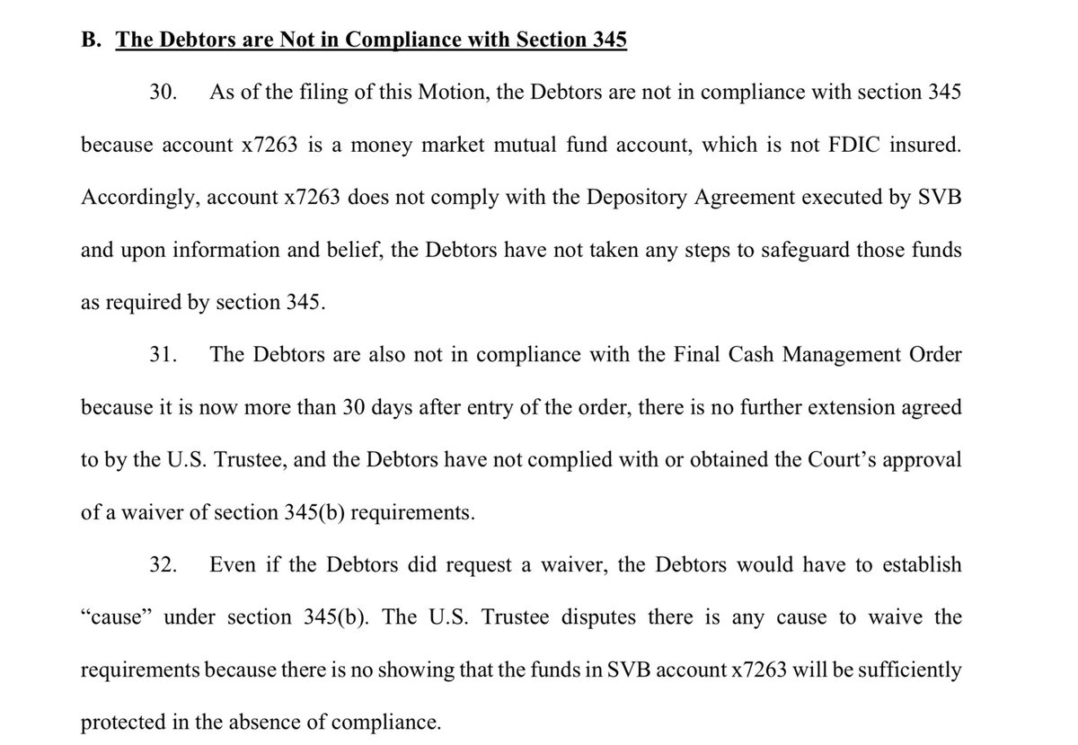 LaurenSHirsch's tweet image. Per new bankruptcy filing, BlockFi has $227m in Silicon Valley Bank. The bankruptcy trustee warned them on Mon that bc those funds are in a money market mutual fund, they’re not FDIC secured — which could be a prblm w/ keeping in compliance of bankruptcy law