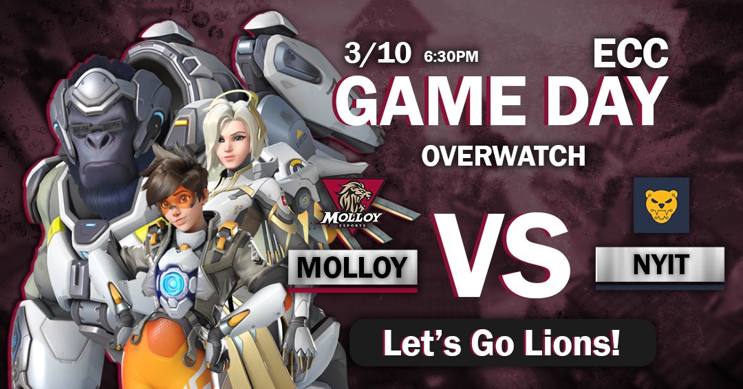 Molloy Esports (@molloyesports) on Twitter photo Today at 6:30pm our overwatch team faces off against <a href="/NYIT_Esports/">New York Tech Cybears</a>!
Tune in to the stream -> twitch.tv/esportsu Today at 6:30pm our overwatch team faces off against <a href="/NYIT_Esports/">New York Tech Cybears</a>!
Tune in to the stream -> twitch.tv/esportsu
