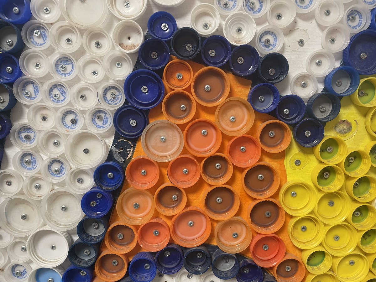 Amazing artwork of the day! 🎨Saw this at <a href="/OctoraraLearns/">OctoraraLearns</a> junior high.  If you look closely you can see that they used bottle caps to create this masterpiece! <a href="/CCIU_24/">Chester County Intermediate Unit</a> #creative