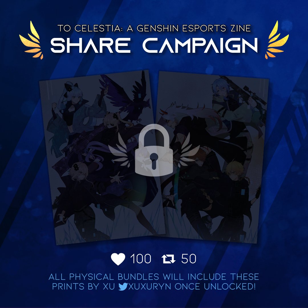 📣 PRINT SHARE CAMPAIGN 📣
Here's a surprise to celebrate the zine reaching 500 followers on Twitter!

If this post reaches ✨ 100 LIKES &amp; 50 RETWEETS ✨, these prints by our guest artist Xu (<a href="/xuxuryn/">XU - in my death era working on commissions</a>) will be included in ALL PHYSICAL BUNDLES for FREE!

🛍️genshinesportszine.bigcartel.com