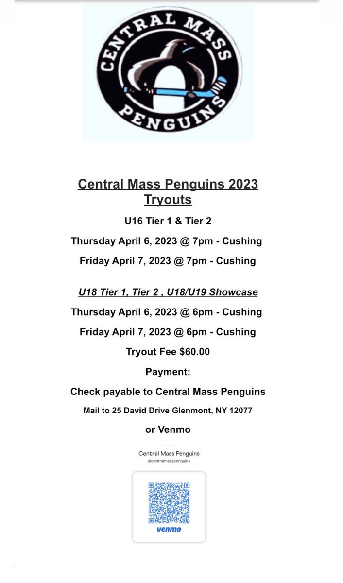Tryouts <a href="/CMassPenguins/">Central Mass Penguins</a> Or website centralmasspenguins.com