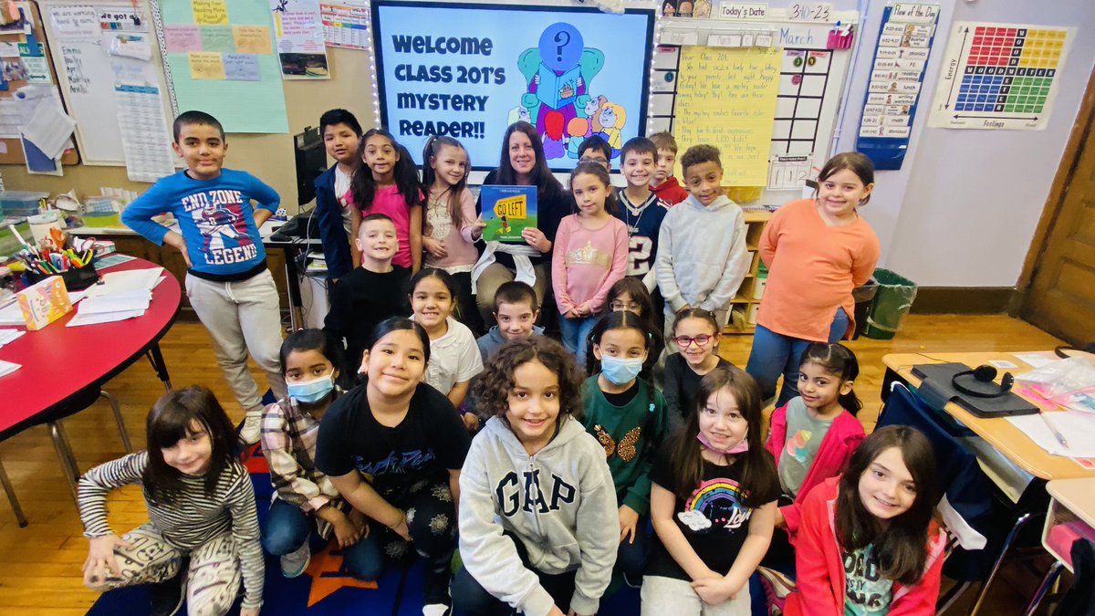 MsLiamzon's tweet photo. Thank you Principal @MargaretMirando for being our #mysteryreader today! What a special treat for just some of your 1100 kids! We really enjoyed learning about how when things aren’t going right, sometimes we have to #goleft! @D8Connect @ps_ms71 @MarcCola3 @peterhreynolds https://t.co/OBesJihoDj