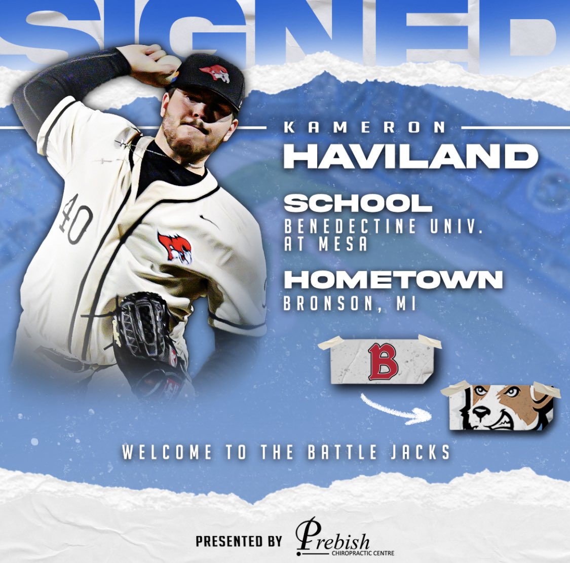 🚨 It’s a great day for a player signing 🚨

Welcome in Kameron Haviland - Benedectine University Mesa. In 2022, Haviland appeared in 15 games, raking in 59 K’s. He was awarded Honorable Mention from the Cal PAC Conference 👀

Kameron, welcome to the Battle Jacks

#FansBestFriend