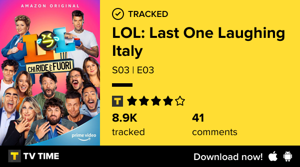 GiuliaFanelli's tweet photo. I've just watched episode S03 | E03 of LOL: Last One Laughing Italy! #lollastonelaughing  https://t.co/xtJFDIJHg8 #tvtime https://t.co/hnuGY4AeYP